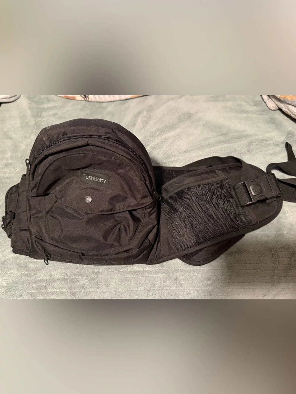 TushBaby Black Waist Baby Bag with Multiple Organizer Pockets